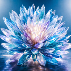 Obraz premium a luxurious abstract sculpture made of hundreds of translucent quartz petals unfolding from a central core into a spectacular radial bloom