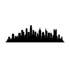 Fototapeta premium A high-contrast black and white graphic illustration featuring the iconic silhouette of a sprawling metropolitan city skyline, showcasing diverse architectural structures.