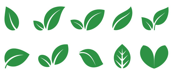 Leaf sprout icon vector set, green leaves plant eco logo symbols for organic nature, vegan branding, healthy herb and fresh growth © Raxzen