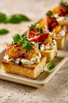 Peach Ricotta Crostini with Prosciutto and Basil &ndash; AI Generative