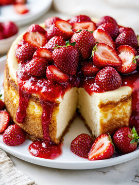 Classic Strawberry Cheesecake with Fresh Berry Topping &ndash; AI Generative