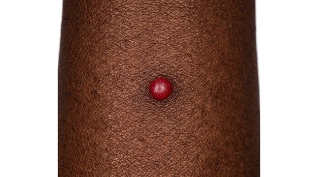 Solitary cherry angioma red vascular papule on dark skin