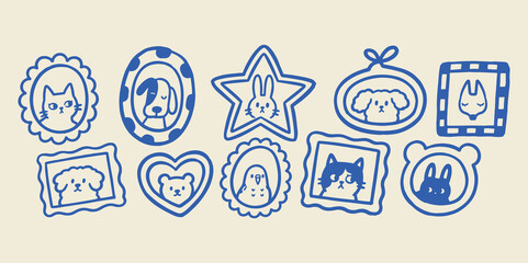 Fototapeta na wymiar Pet Portrait Frames Hand Drawn Doodle Vector Illustration