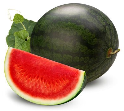 Black Watermelon isolated on white background, Giant Seedless Watermelon isolated on white with clipping path.