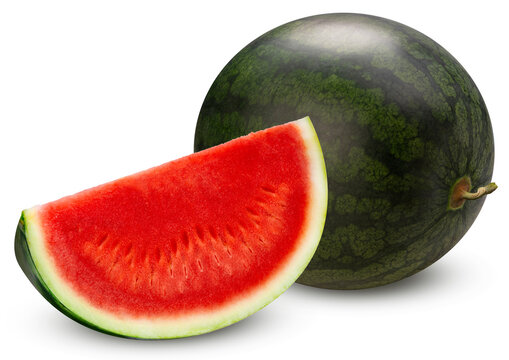 Black Watermelon isolated on white background, Giant Seedless Watermelon isolated on white with clipping path.