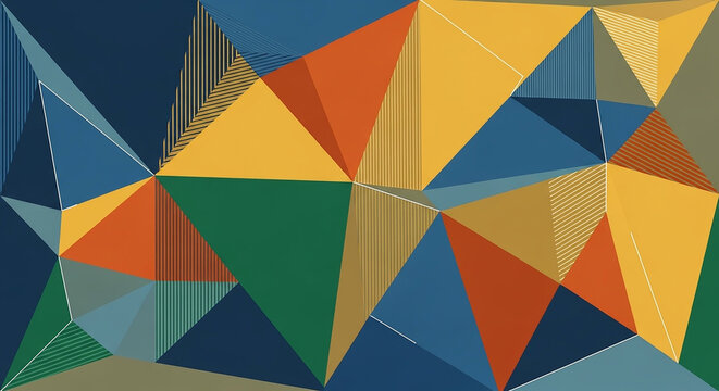 Colorful overlapping geometric glass panels creating abstract th