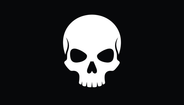 White human skull silhouette graphic symbol on a solid black background representing danger, death, or Halloween theme.