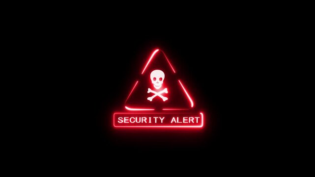 A dark futuristic cyber threat animation featuring a glowing warning icon and digital security alert. Ideal for hacking awareness videos, technology content, cybersecurity projects, and presentations.
