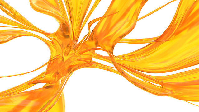Bright orange shapes flow and twist together in a smooth movement on a white background creating an abstract view that captures attention and stimulates imagination. 3d render