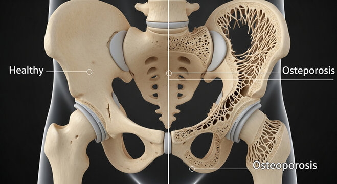 hip or pelvic bone in humans suffering from osteoporosis