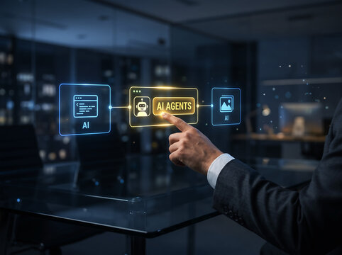 Business Professional Selecting AI Agent Network on Digital Interface