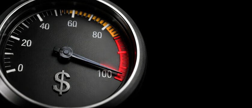 Inflation and interest impact rates shown on economy gauge symbolizing financial pressure and economic challenges in conceptual close up image