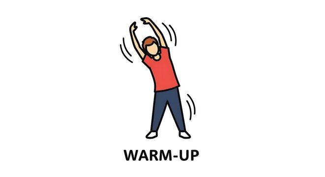 Cartoon person doing a simple side stretch warm up exercise for physical health and daily fitness