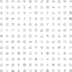 Fototapeta premium Numerous minimalist outline icons illustrating a wide range of subjects including business, nature, lifestyle, objects, and technology for graphic design