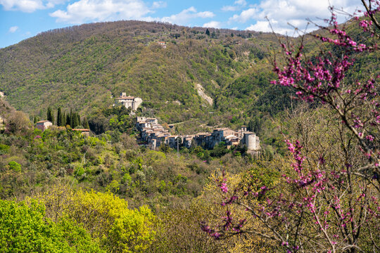 Montenero Sabino, beautiful village overlooked by a medieval castle. Province of Rieti, Lazio, Italy.