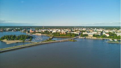 Fototapeta premium Vaasa City in Finland at shore of Baltic Sea, Aerial drone views from above