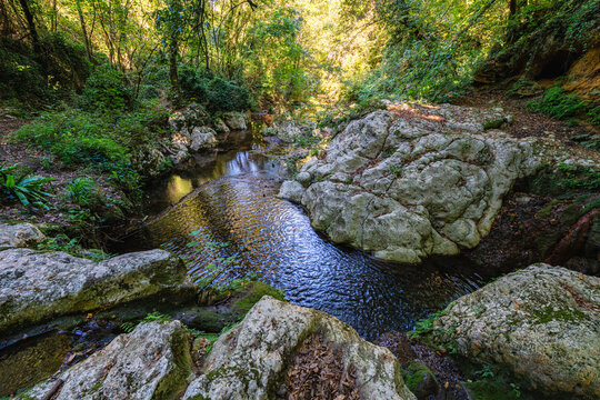 Acqua Rossa spring gorge near the village of Gallicano, in the region of Lazio, central Italy.