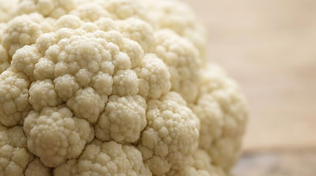 Close-up macro of fresh white cauliflower head