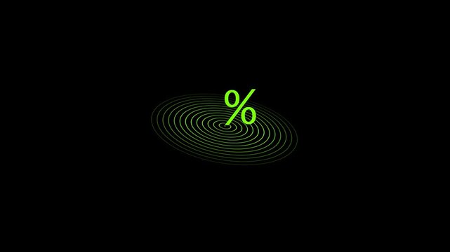 Green Percentage sign icon animation glowing red and blue color business discount offer coupon tags sign symbol on black