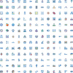 Fototapeta premium Large collection of diverse line icons and pictograms illustrating objects, symbols and activities for uiux, web and mobile design covering lifestyle, business, travel, health and more