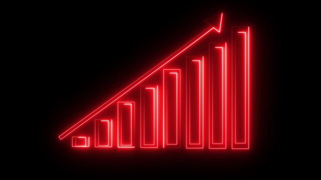 Business red neon graph chart with growing business concept. Arrow rising on graph sale symbols. Abstract business growth and graph chart icon