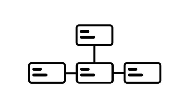 Organizational flowchart icon with three rectangular boxes connected by lines to a central box representing hierarchy, workflow or process structure