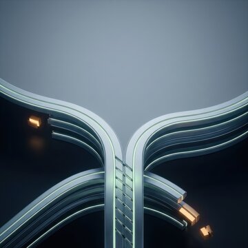 Parallel system version bands converging into a central reference with separated amber deviations and clean upper copy space