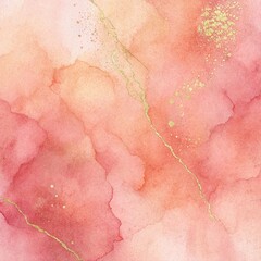 Fototapeta premium Abstract watercolor background in pink and peach pastel tones. Fluid painting texture with shiny gold glitter and metallic foil accents