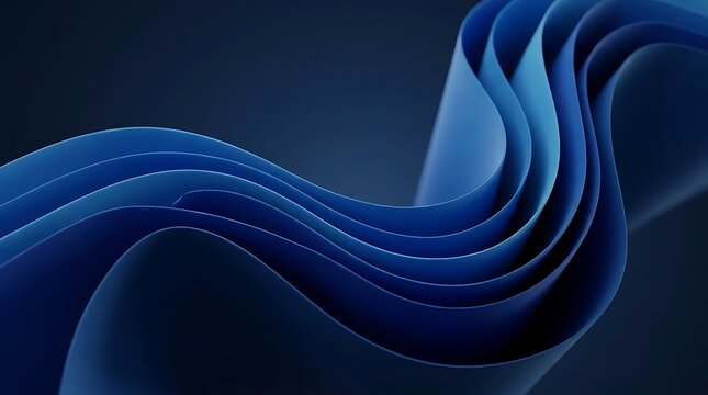 Dark blue abstract 3D waves with shadow depth.