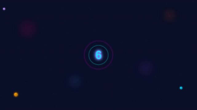 Abstract Neon 8 in Cosmic Dark Space with Glowing Rings  Bokeh Lights.