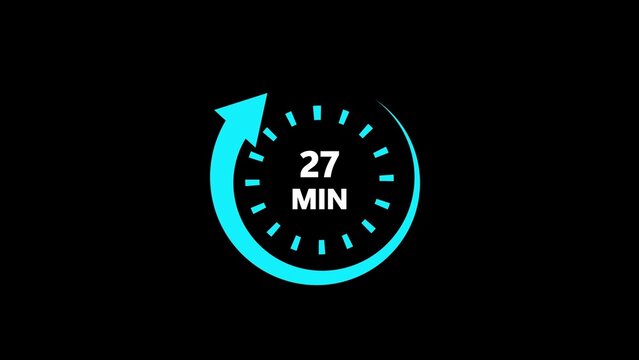 Cyan 27 Minute Timer Icon With Arrow On Black Background countdown minutes