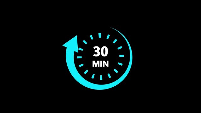 Cyan 30 Minute Timer Icon With Arrow On Black Background countdown minutes