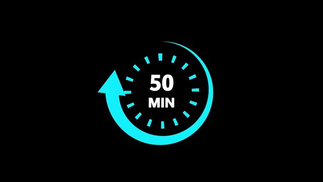 Cyan 50 Minute Timer Icon With Arrow On Black Background 50 minutes clock
