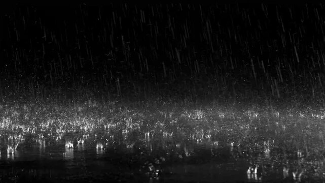 4K Heavy Rain Pouring on Asphalt Background, Atmospheric Rainy Day Matte Overlay, Isolated Water Splashes Muddy Ground Visual Effects Element