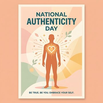 Bold NATIONAL AUTHENTICITY DAY text and an open-hearted human silhouette
