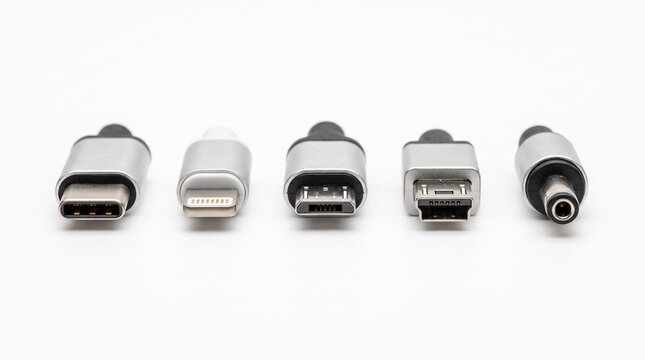 USB Type-C cables for fast smartphone charging. Modern reversible connectors for mobile devices and tech accessories.