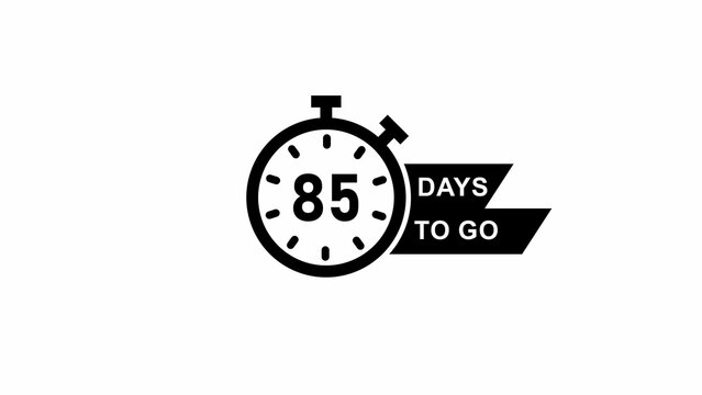 Stopwatch icon displaying eighty five days to go with a ribbon banner timer countdown