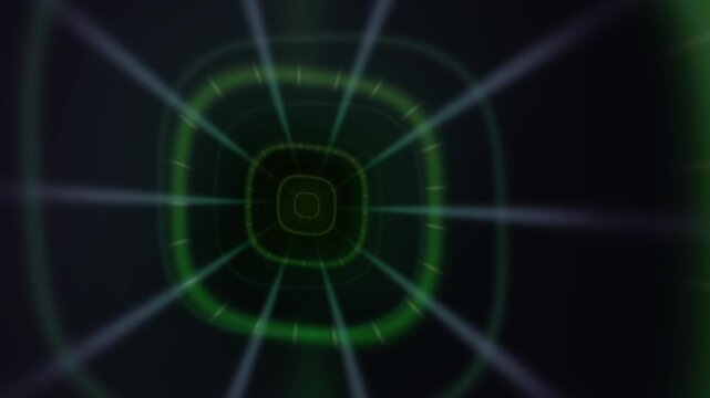 Dynamic green lines creating a tunnel effect in dark background