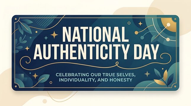 Signature line flowing beneath bold NATIONAL AUTHENTICITY DAY typography, elegant flat vector banner