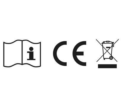 Read Before Use CE and Weee Trash Bin Packaging Certification Label Icon Sign