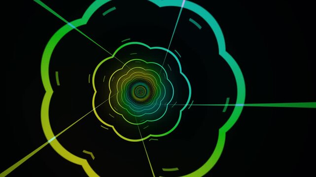 Motion graphics of a spiral tunnel moving in dark setting