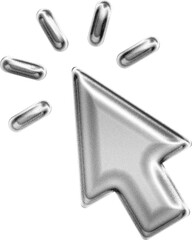 Fototapeta na wymiar Cursor Click icon with silver metallic 3D glossy render for cursor click tap hand pointer touch select interaction navigate gesture on transparent background