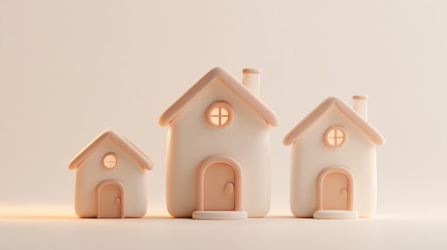 Three module homes in small, medium, and large sizes are displayed on a cream backdrop with room for text. Options icon is included in the design.