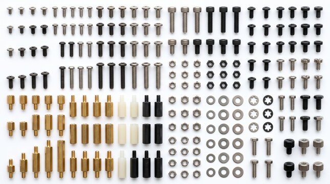 Assorted computer hardware components on white background. Collection of tech parts for PC building and IT repair projects.
