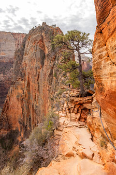 Angels Landing hiking trail with chains