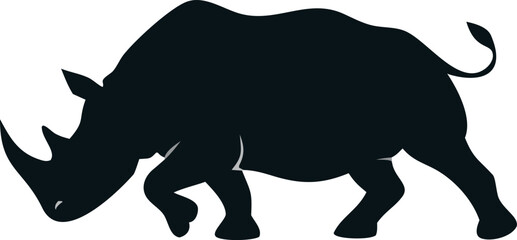  black rhino silhouette isolated on a white background. A scalable vector ideal for t-shirts, logos, signage, stickers, packaging, and commercial design projects. © Muhammad