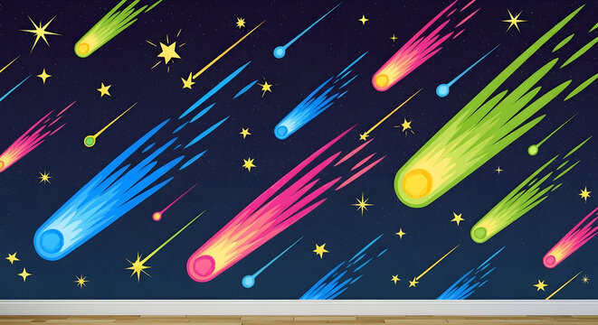 Vibrant Space Wallpaper with Colorful Shooting Stars and Planets Kids Room Decor