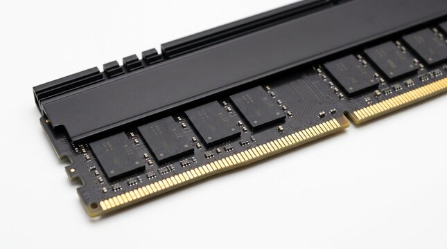 Computer RAM memory module. Modern DDR4 hardware component for high performance PC upgrade.