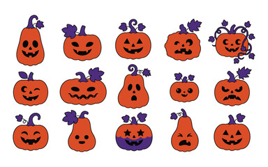 Fototapeta premium Halloween Jack o Lantern Pumpkin Icon Set
