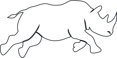 Fototapeta premium Running rhinoceros outline vector icon with smooth, continuous lines and balanced proportions, ideal for graphic design, branding, educational resources, and digital applications.
